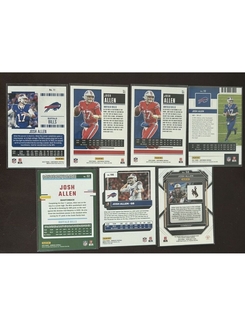 NFL ALL PRO QB JOSH ALLEN COLLECTION PANINI CONTENDERS/PRIZM/DONRUSS 7 CARD LOT - Picture 2 of 2